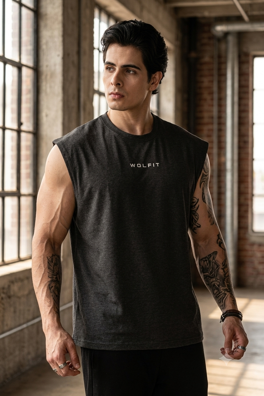 Wolfit No Mercy Cut Off Tshirt- Grey Melange