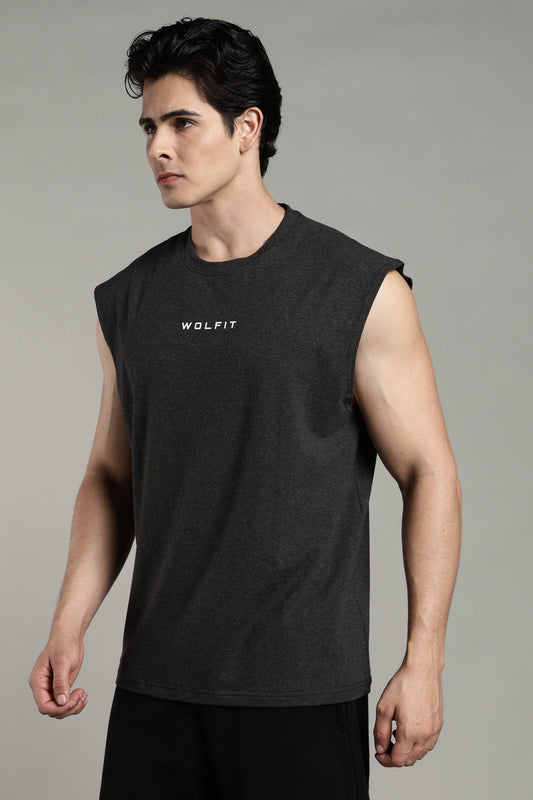 Wolfit No Mercy Cut Off Tshirt- Grey Melange