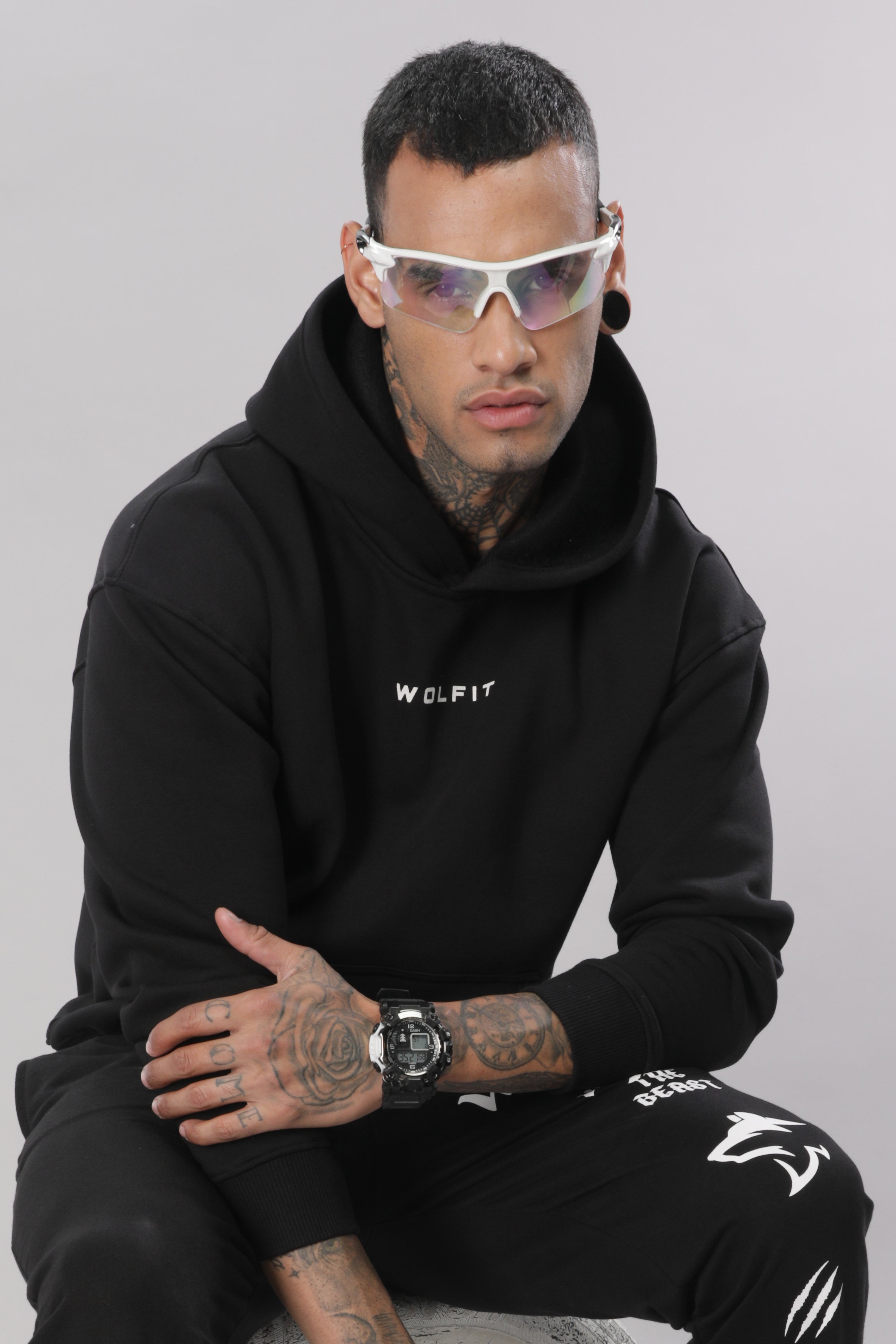 807 Wolf Man Oversize Hoodie - Black