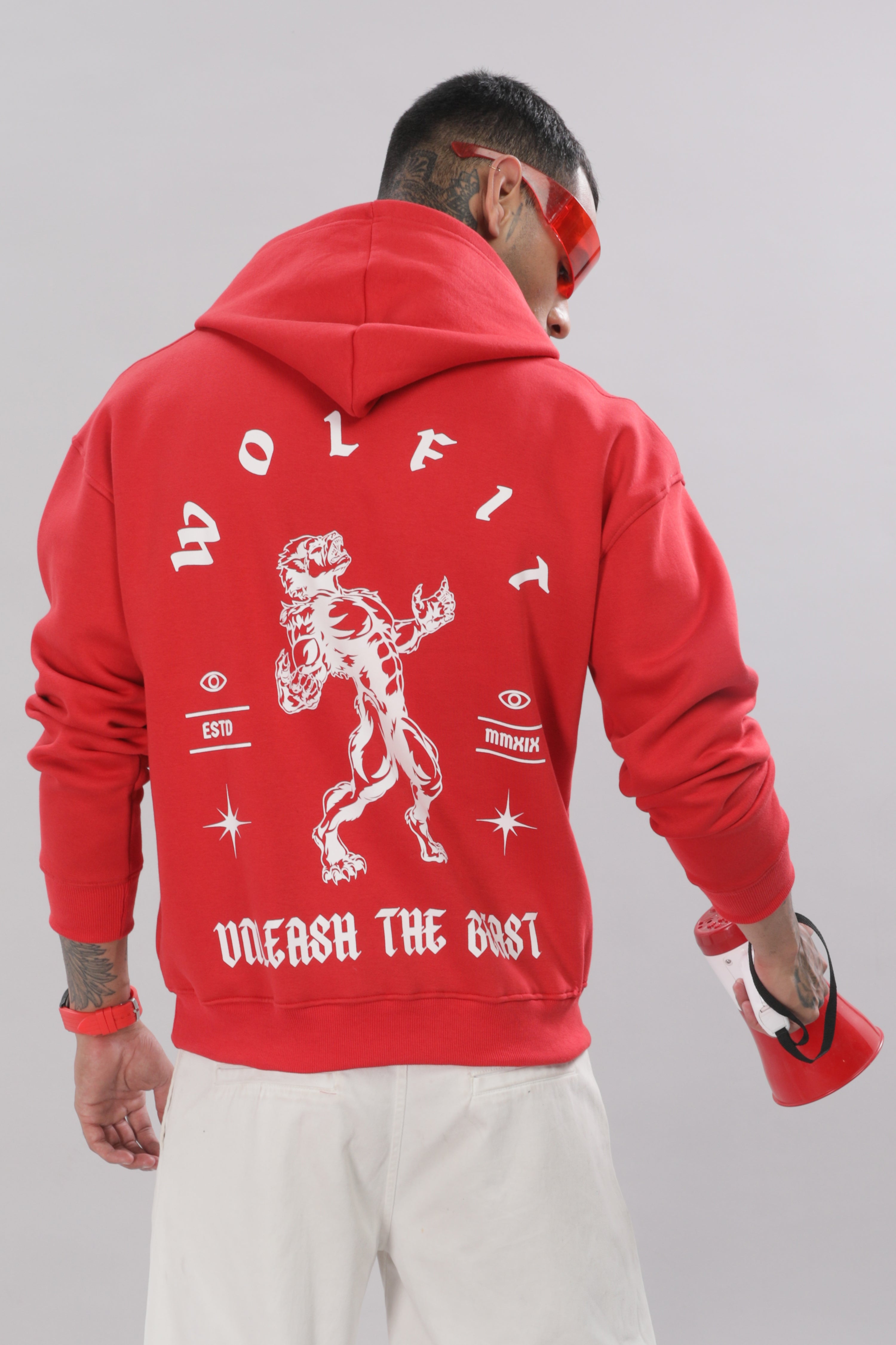 807 Wolf Man Oversize Hoodie - Red