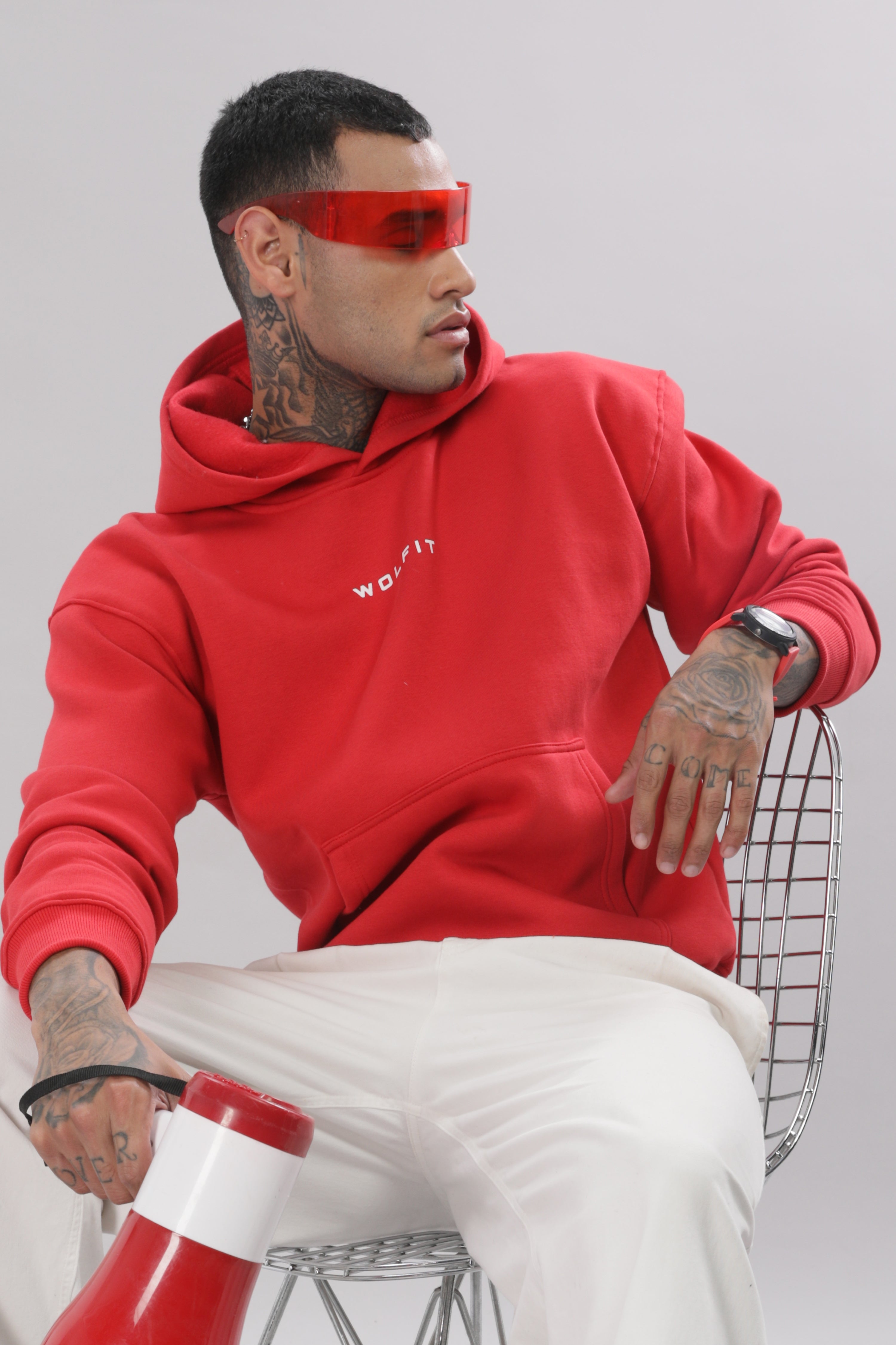 807 Wolf Man Oversize Hoodie - Red