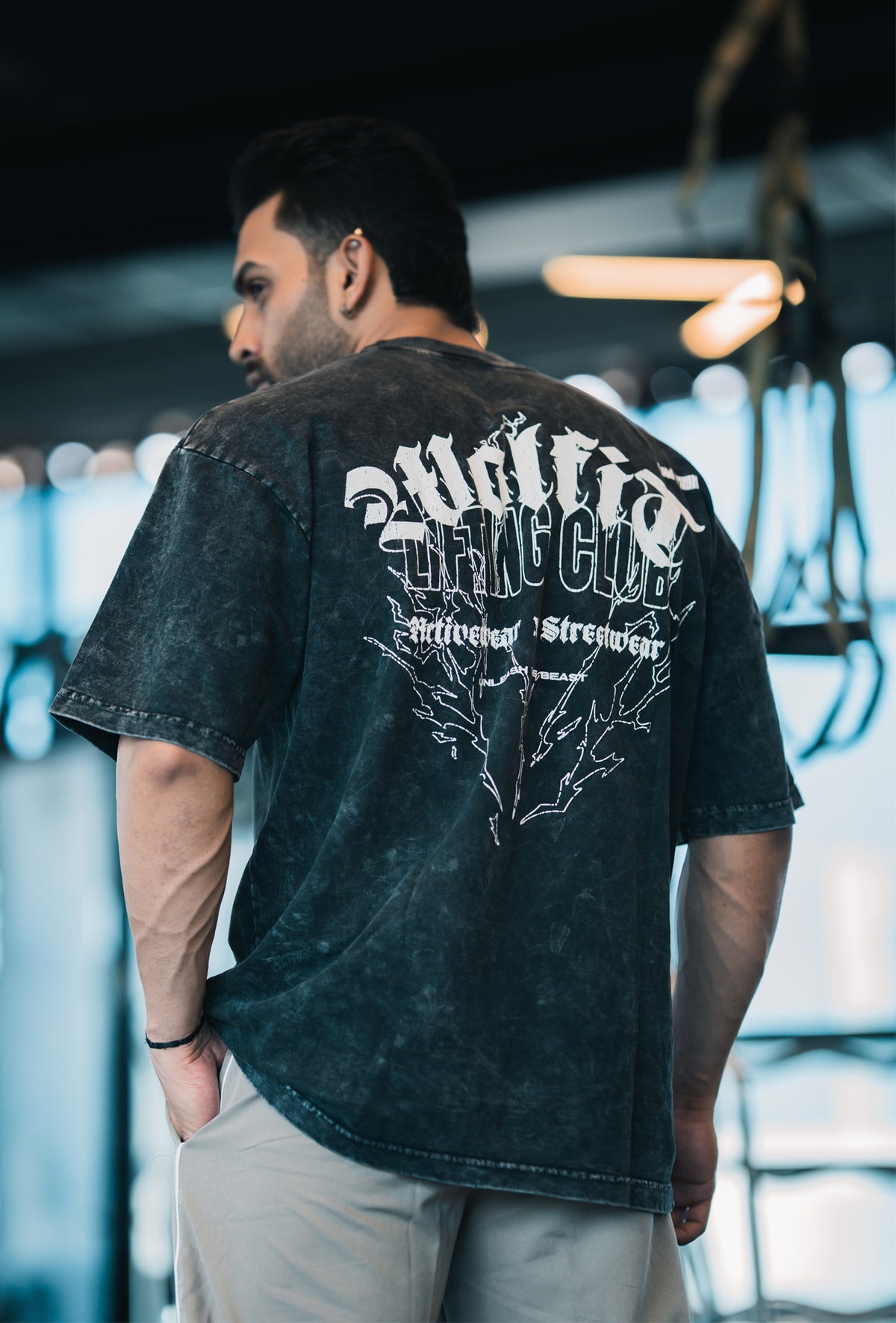 111 Acid Wash Lifting Club Oversize Tshirt - Black