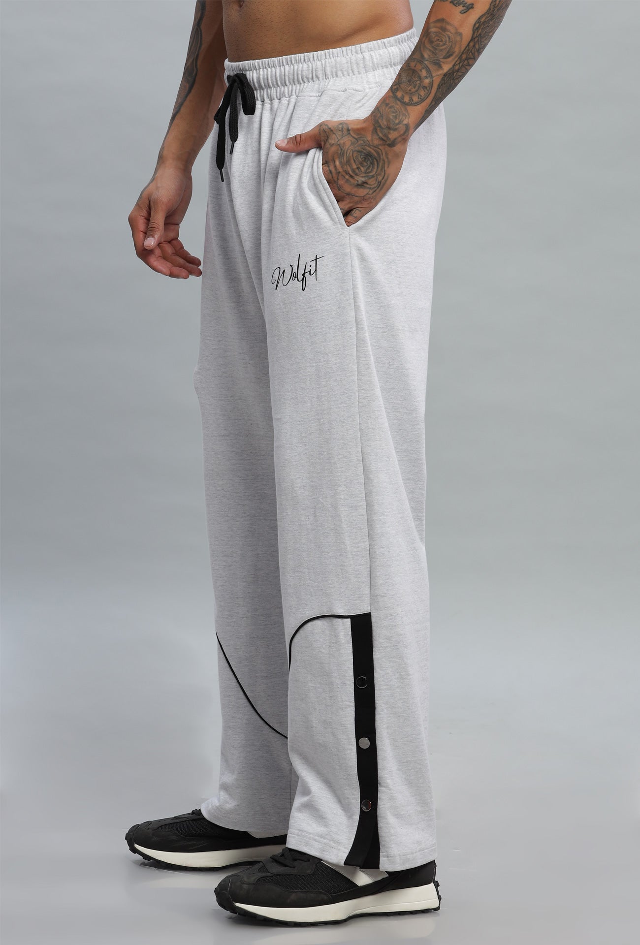 Snap Button Oversize Jogger - Grey Melange