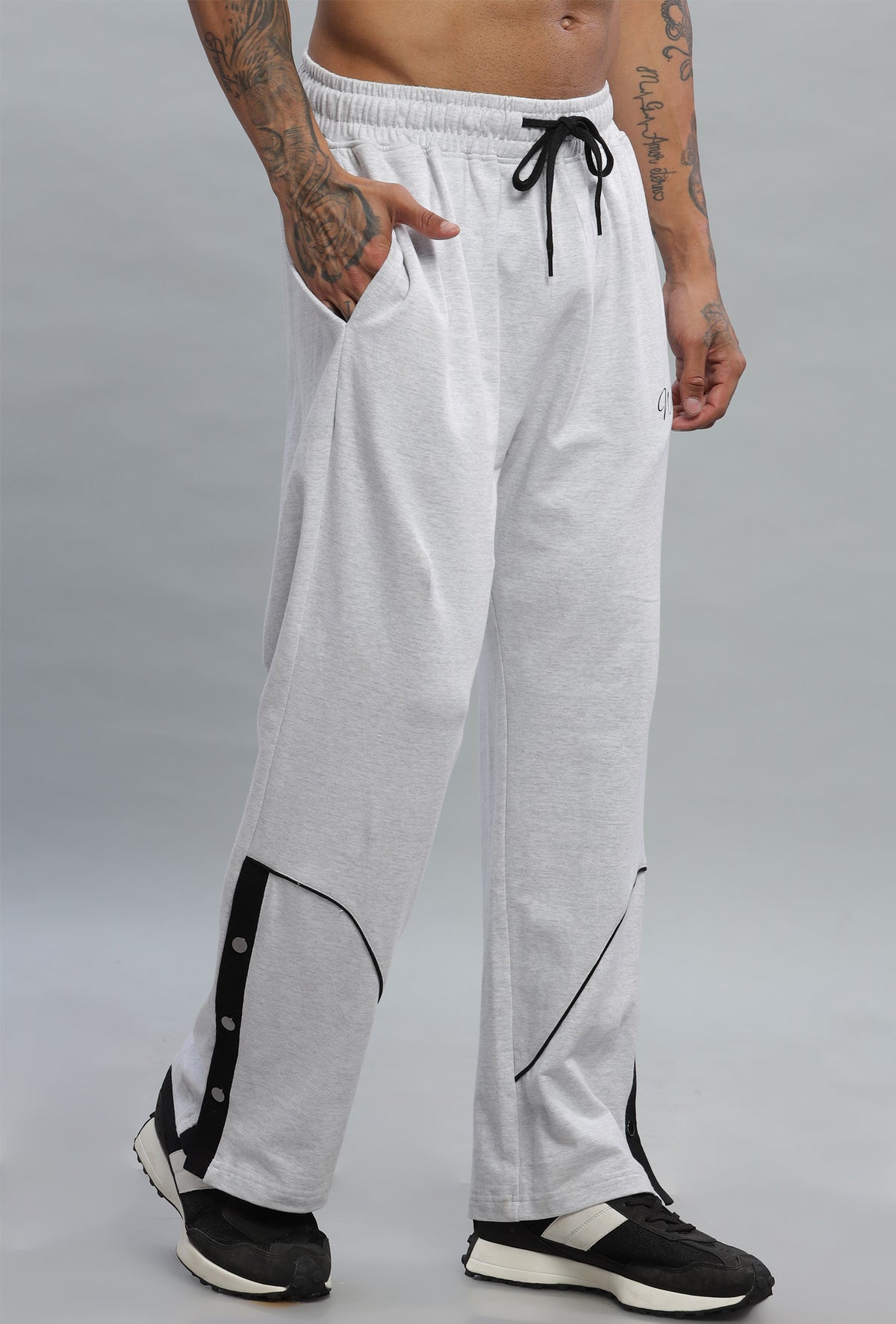 Snap Button Oversize Jogger - Grey Melange