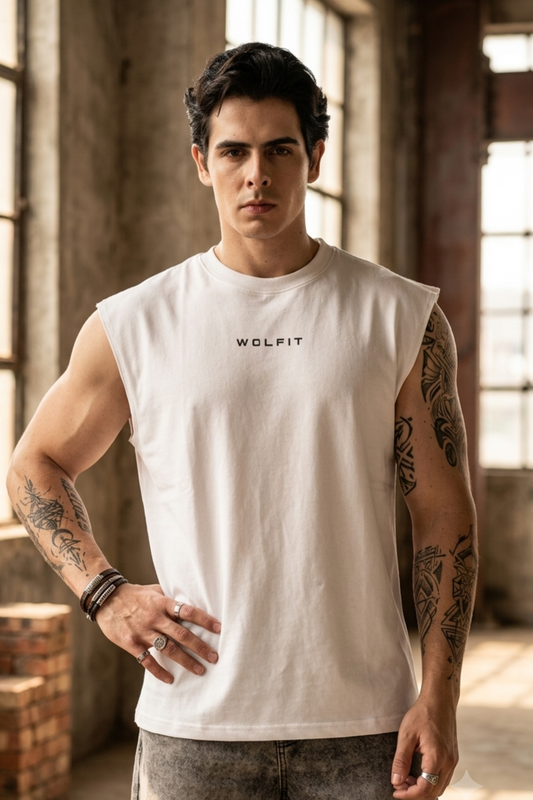Wolfit No Mercy Cut Off Tshirt- White