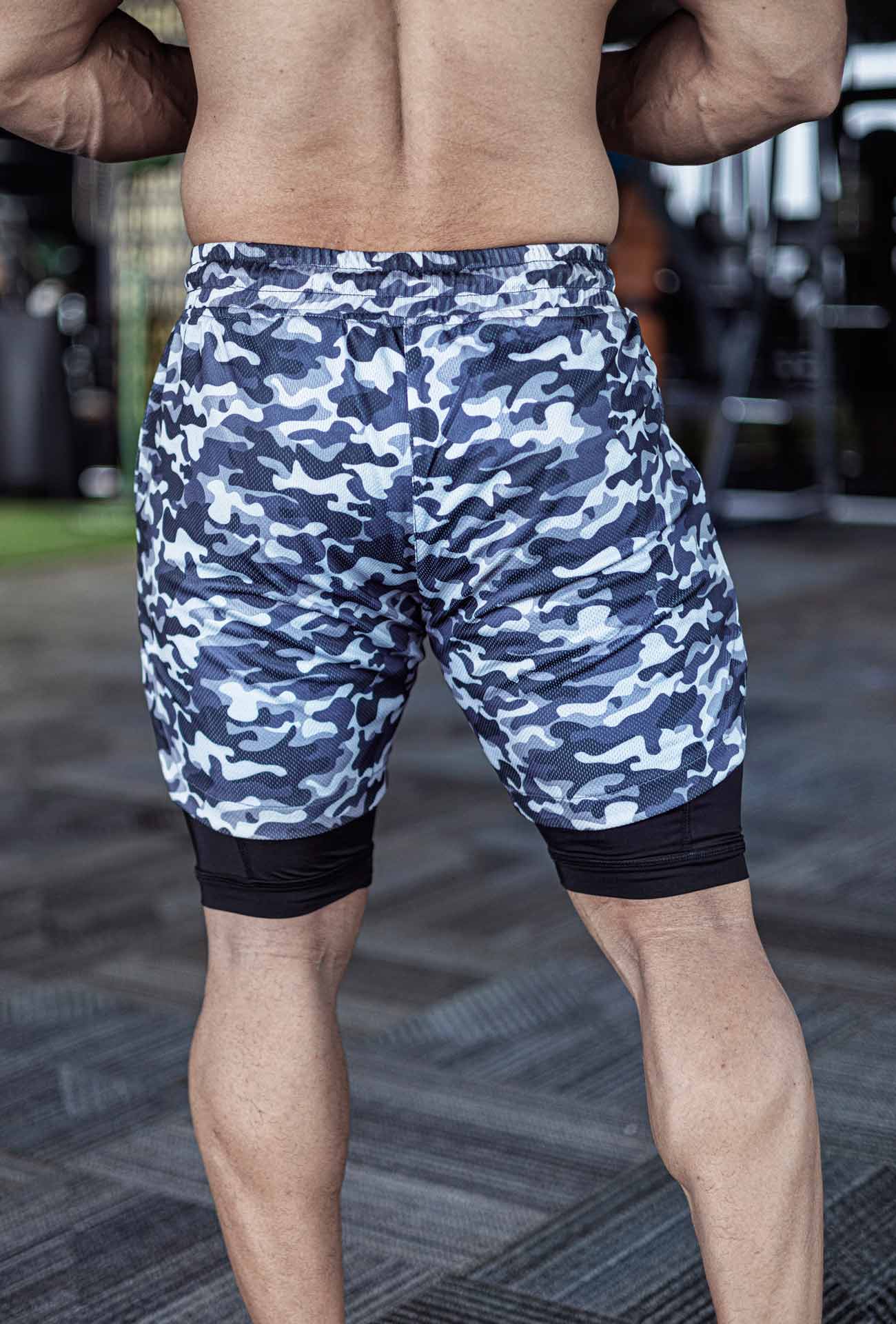 2 in 1 Camo Active 5" Shorts + Liner - Grey