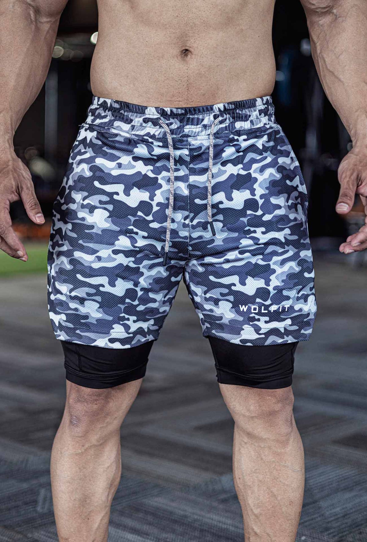 2 in 1 Camo Active 5" Shorts + Liner - Grey